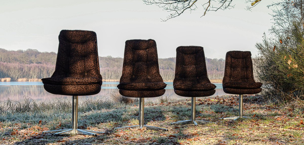 Lot de 4 chaises pivotantes vintage Space Age design 70 léopard-photo-2
