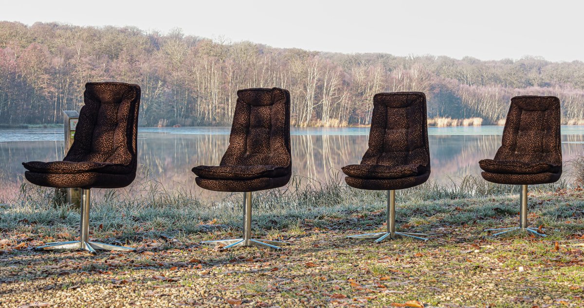 Lot de 4 chaises pivotantes vintage Space Age design 70 léopard-photo-3