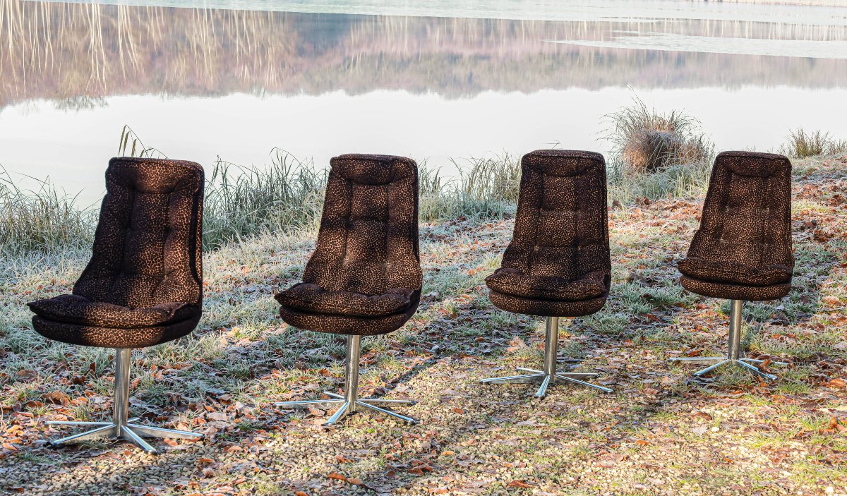 Lot de 4 chaises pivotantes vintage Space Age design 70 léopard-photo-4