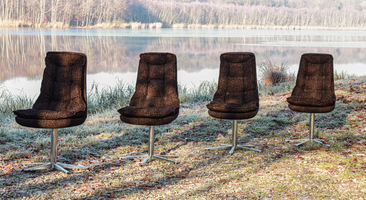Lot de 4 chaises pivotantes vintage Space Age design 70 léopard-photo-5