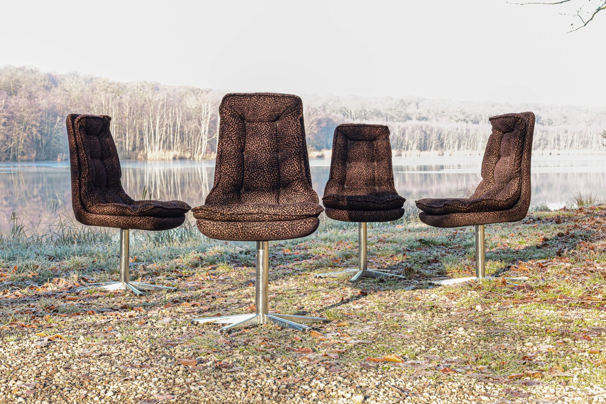 Lot de 4 chaises pivotantes vintage Space Age design 70 léopard