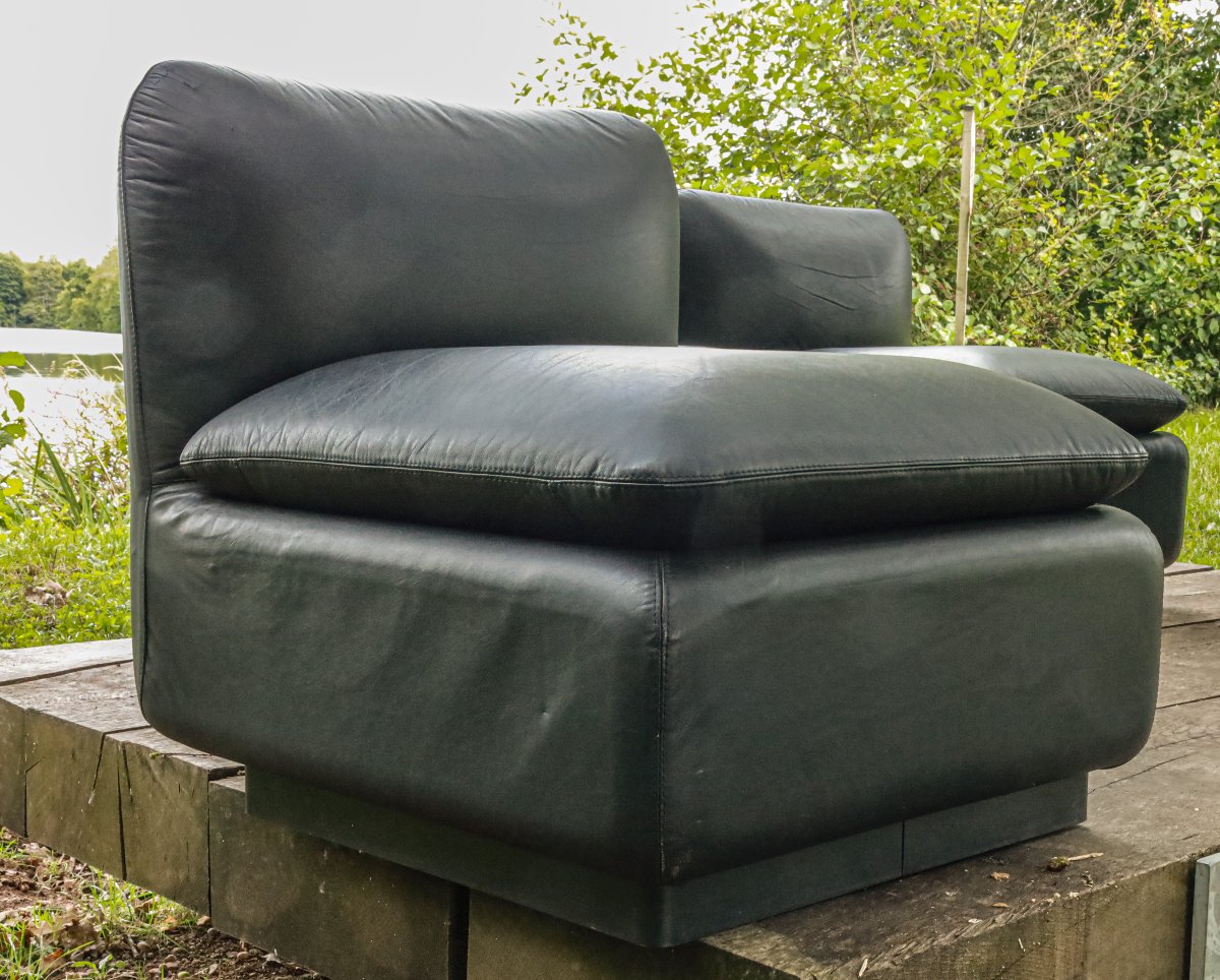Set Of 4 Vintage Leather Designer Armchairs From The 80s And 90s-photo-3