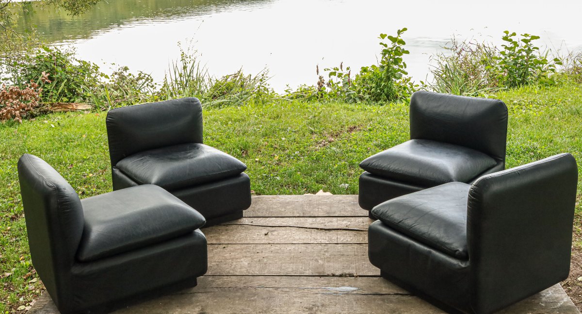Set Of 4 Vintage Leather Designer Armchairs From The 80s And 90s-photo-4