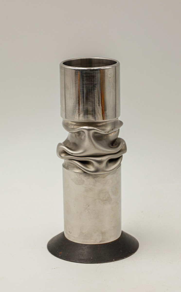Vintage Jacques Moniquet Brutalist Stainless Steel Compression Vase