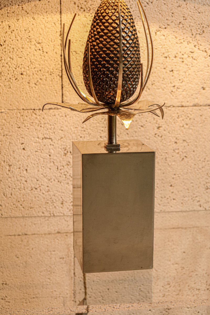 Grande lampe de la maison Charles Paris vintage modèle chardon Hollywood Regency-photo-1