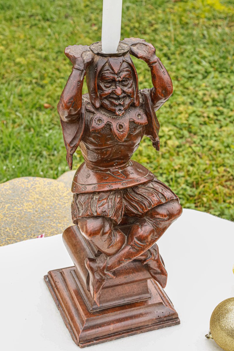 Rare bougeoir pique cierge bois noyer art populaire grotesque-photo-1