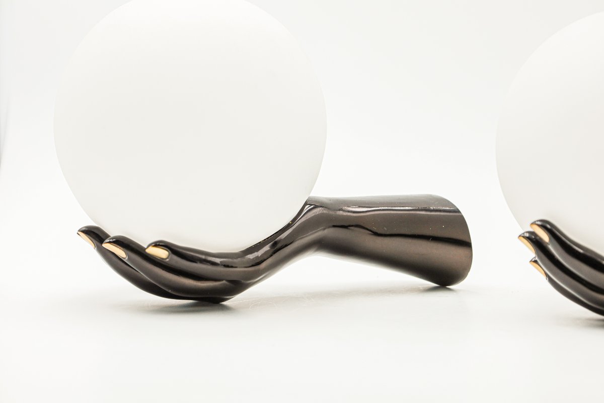 Pair Of Arlus Bronze Wall Sconces In The Shape Of Vintage-style Hands-photo-1