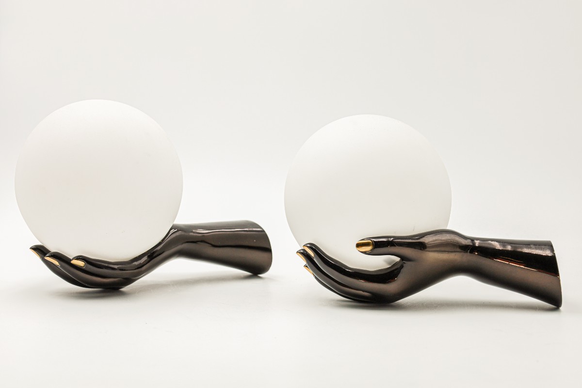 Pair Of Arlus Bronze Wall Sconces In The Shape Of Vintage-style Hands