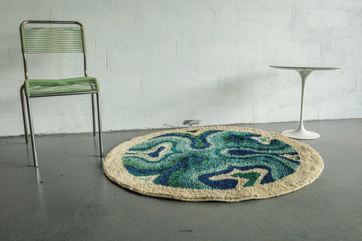 Rare tapis rond laine psychédélique design vintage Desso Space Age Pop Art-photo-2