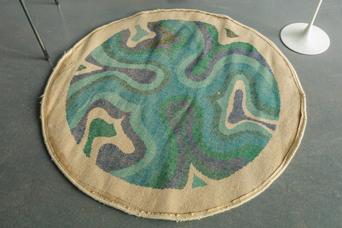 Rare tapis rond laine psychédélique design vintage Desso Space Age Pop Art-photo-1