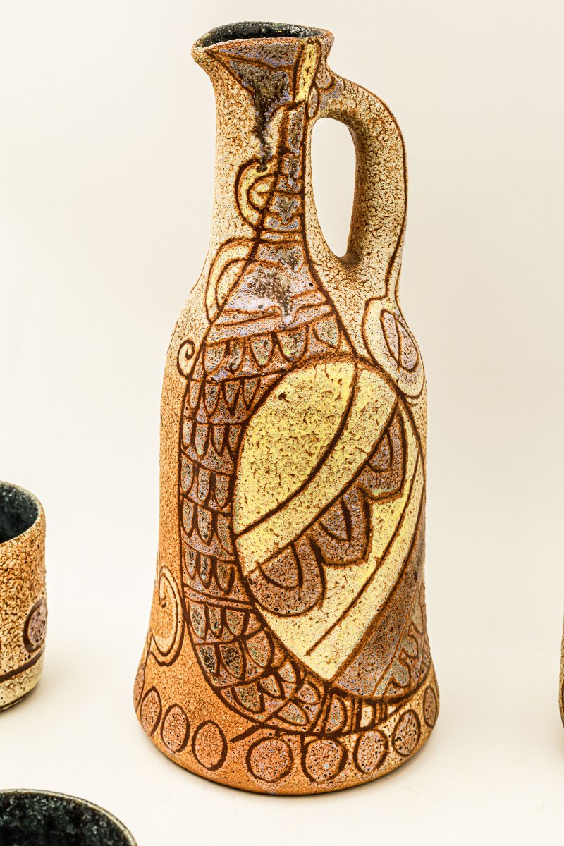 Ancien service à orangeade en faïence Accolay design 50 60 vintage-photo-2