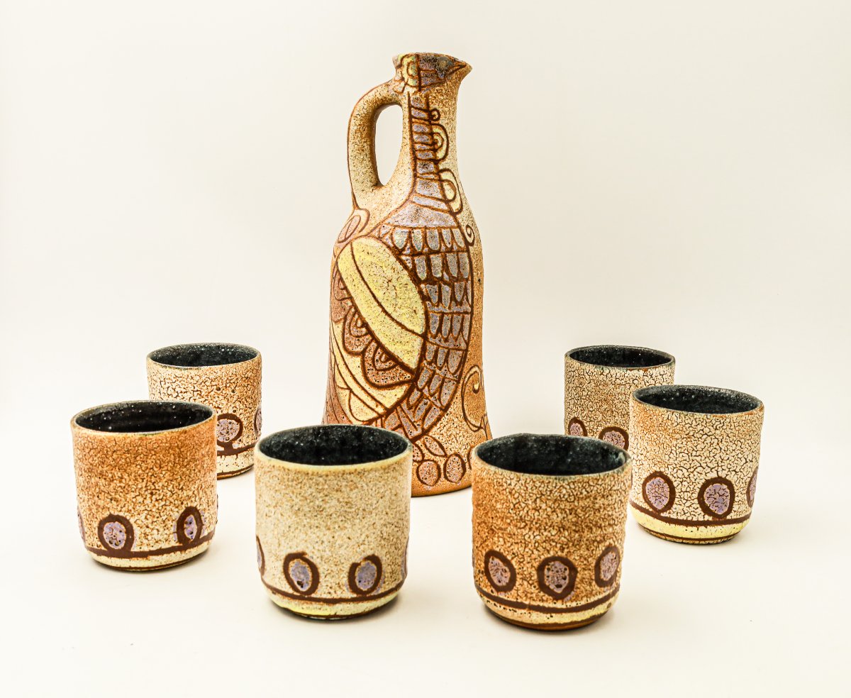 Ancien service à orangeade en faïence Accolay design 50 60 vintage-photo-1