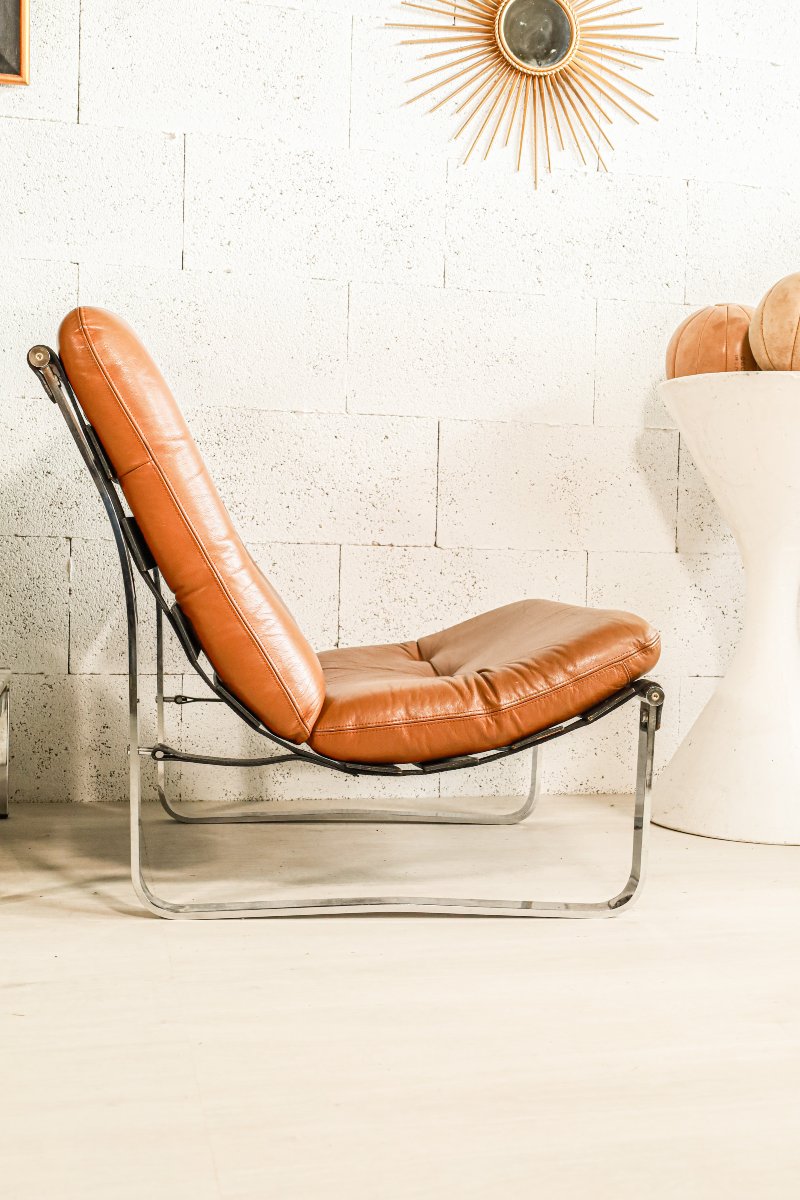 Paire de chauffeuses fauteuils en cuir des années 60 70 design Ico Parisi vintage-photo-3