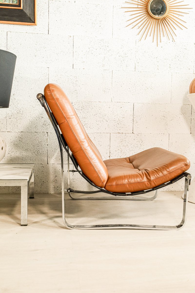 Paire de chauffeuses fauteuils en cuir des années 60 70 design Ico Parisi vintage-photo-4