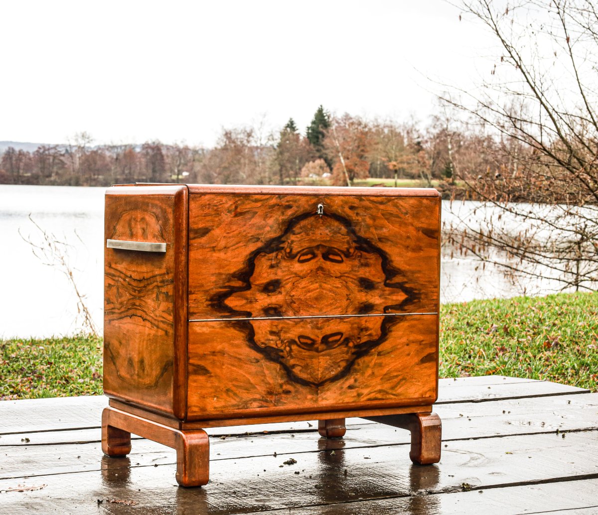 Vintage Art Deco Walnut Veneer Mini Bar-photo-1