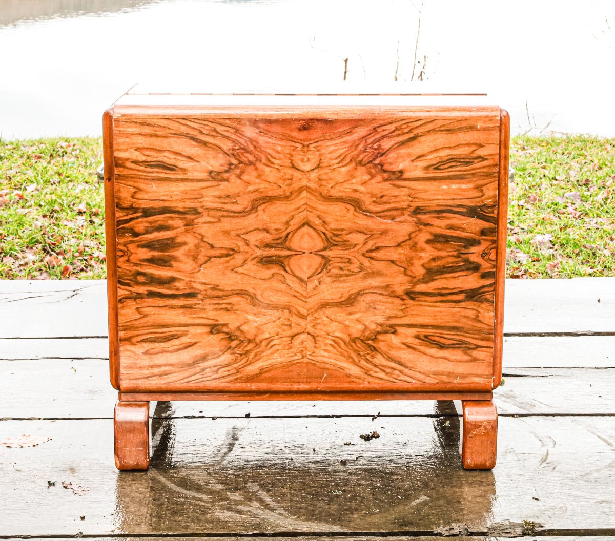 Vintage Art Deco Walnut Veneer Mini Bar-photo-2