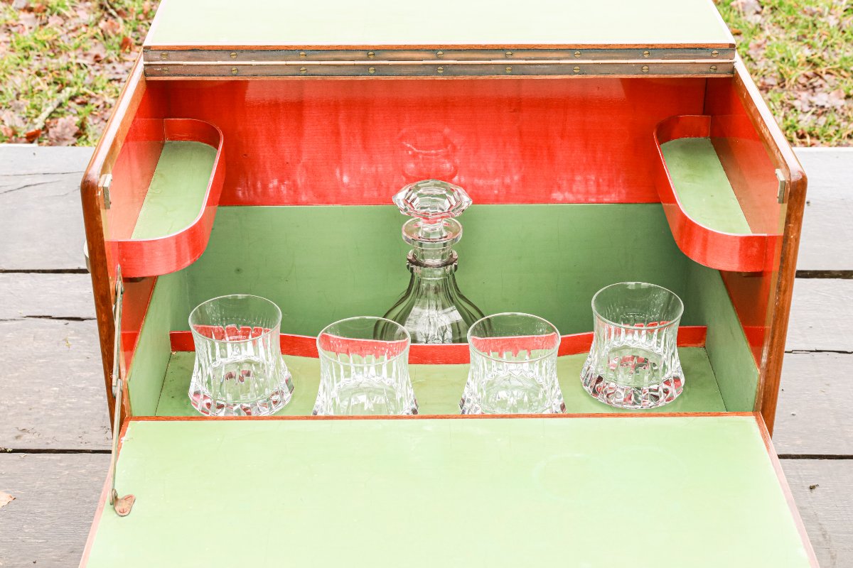 Vintage Art Deco Walnut Veneer Mini Bar-photo-3