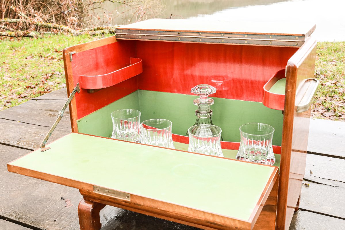 Vintage Art Deco Walnut Veneer Mini Bar-photo-4
