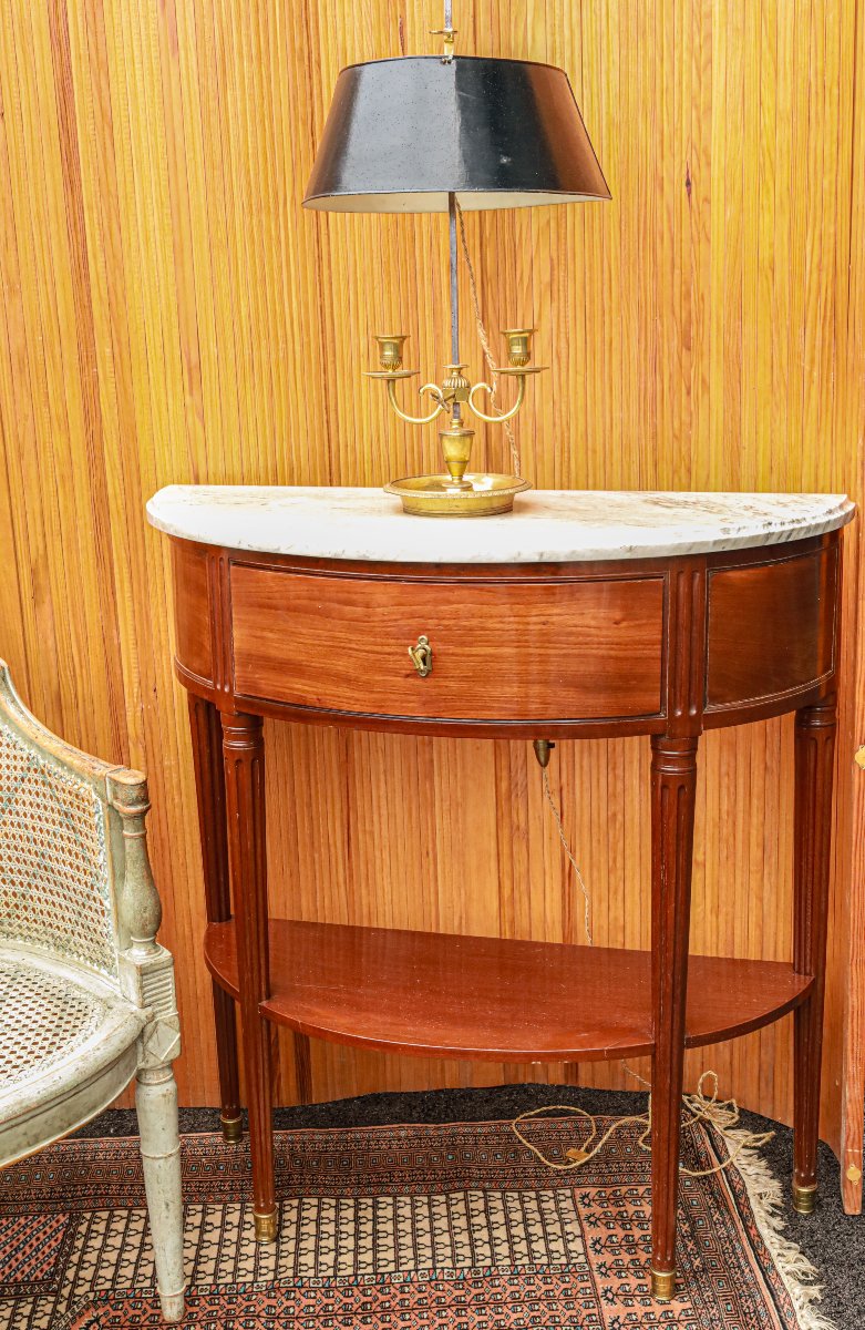 Console demi lune acajou marbre Louis XVI Directoire-photo-2