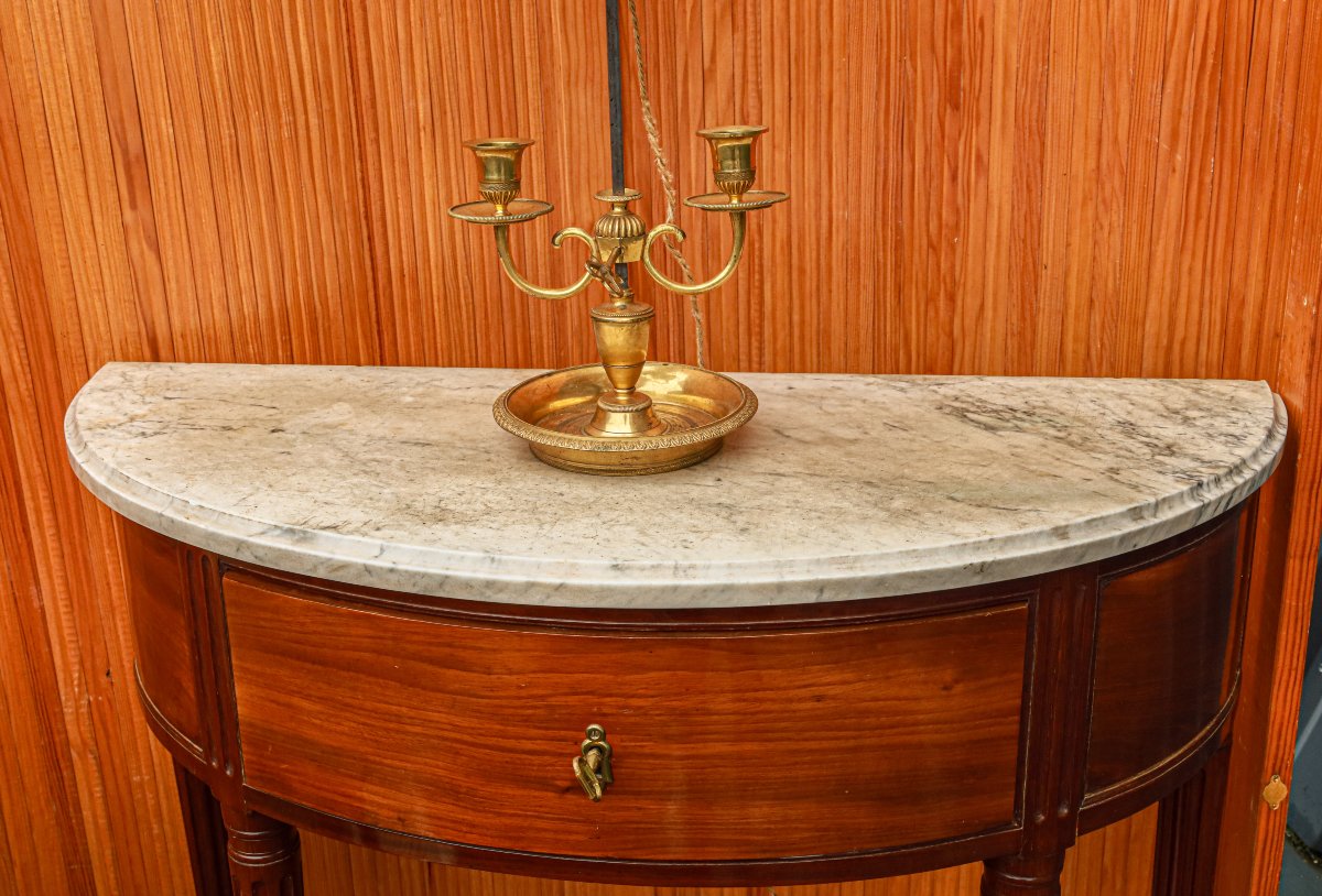 Console demi lune acajou marbre Louis XVI Directoire-photo-1