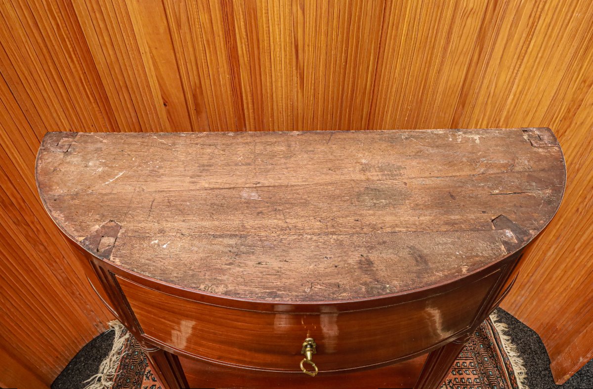 Console demi lune acajou marbre Louis XVI Directoire-photo-4
