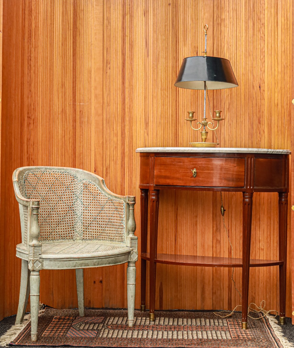 Console demi lune acajou marbre Louis XVI Directoire