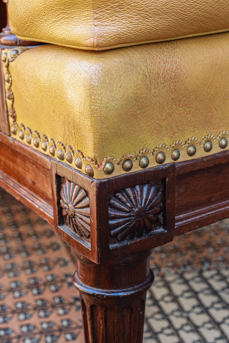 Ancienne bergère acajou cuir Louis XVI -photo-2