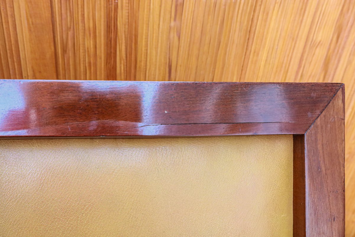 Ancienne bergère acajou cuir Louis XVI -photo-3