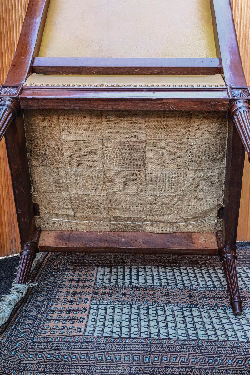 Ancienne bergère acajou cuir Louis XVI -photo-4