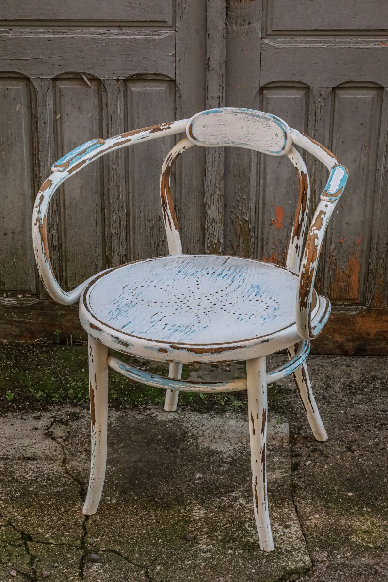 Rare fauteuil bois courbé Thonet Le Corbusier vintage Art Nouveau-photo-3