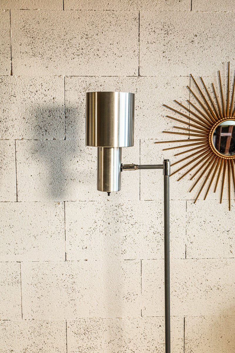 Brushed Metal Floor Lamp From The 1970s, Vintage Scandinavian Design By Jo Hammerborg For Fog And Morup -photo-3