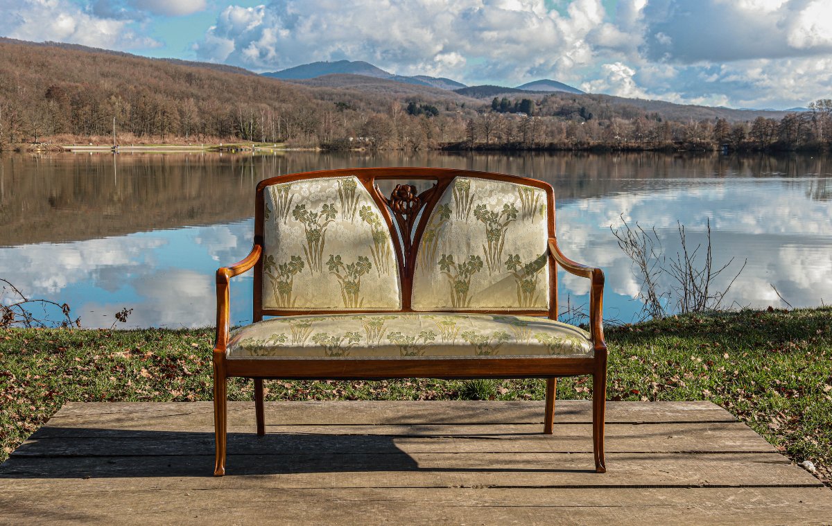 Art Nouveau Walnut Bench, Nancy School, Camille Gauthier -photo-2