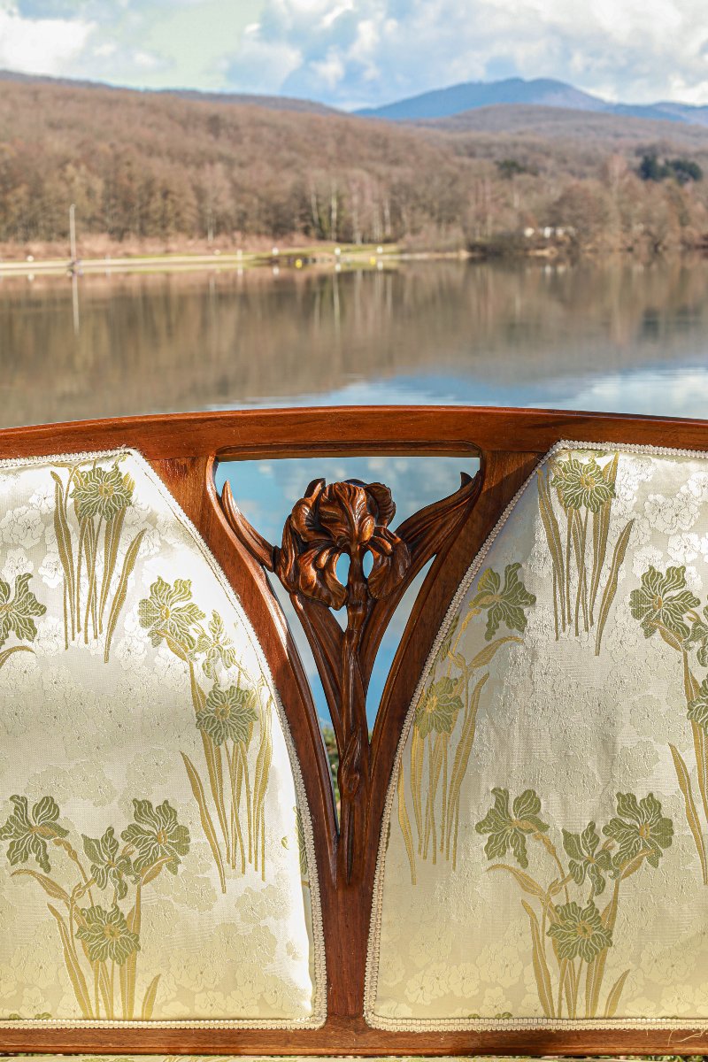 Art Nouveau Walnut Bench, Nancy School, Camille Gauthier -photo-4