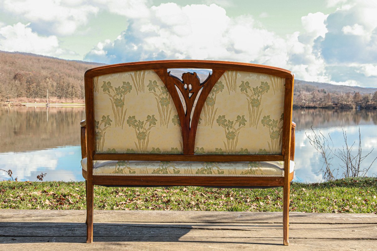 Art Nouveau Walnut Bench, Nancy School, Camille Gauthier -photo-5