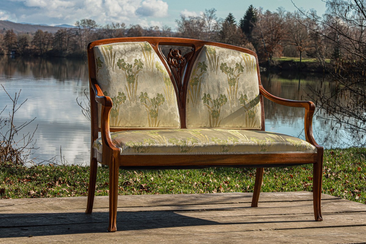 Art Nouveau Walnut Bench, Nancy School, Camille Gauthier 