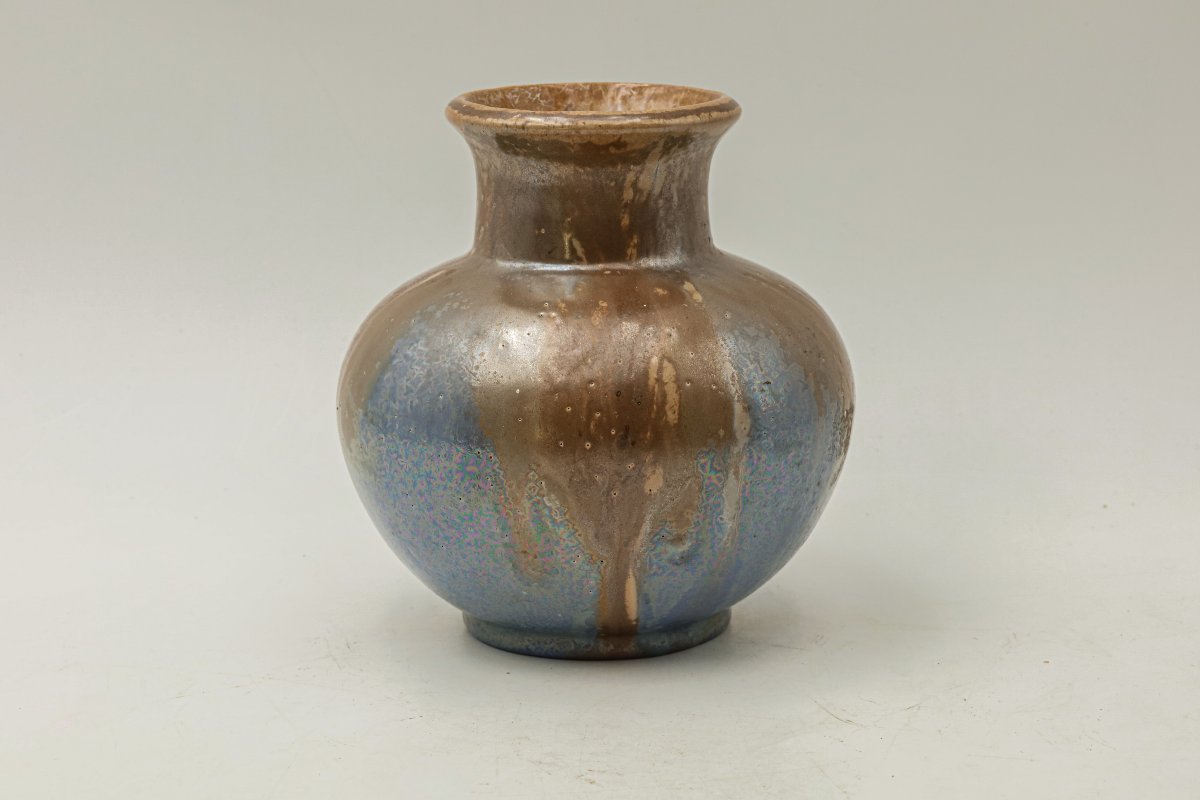 Iridescent Flamed Stoneware Vase, Mont Chevalier, Cannes, Léon Castel, Art Nouveau-photo-2