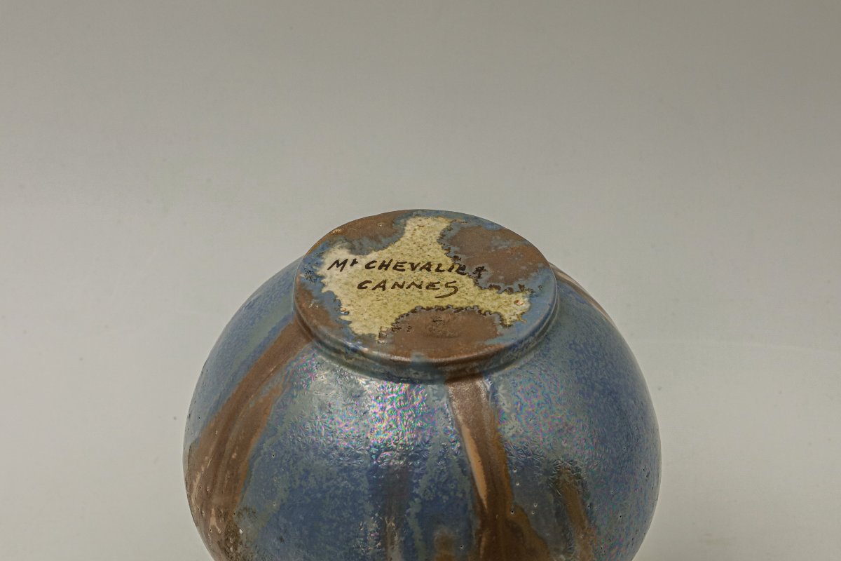 Iridescent Flamed Stoneware Vase, Mont Chevalier, Cannes, Léon Castel, Art Nouveau-photo-4