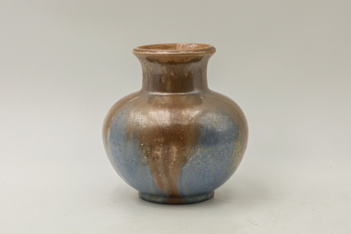 Iridescent Flamed Stoneware Vase, Mont Chevalier, Cannes, Léon Castel, Art Nouveau