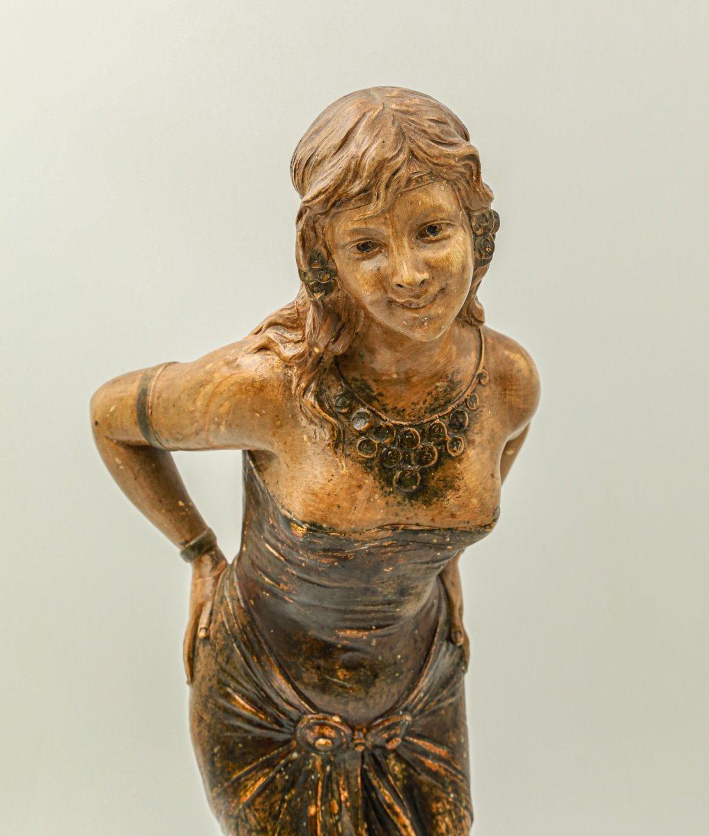 Statue en terre cuite Art Nouveau femme orientaliste signée Calendi-photo-2