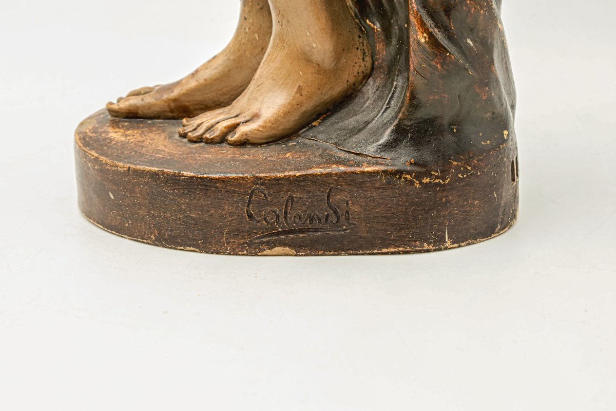 Statue en terre cuite Art Nouveau femme orientaliste signée Calendi-photo-4
