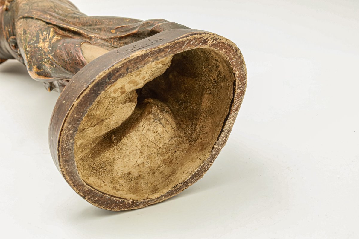 Statue en terre cuite Art Nouveau femme orientaliste signée Calendi-photo-5