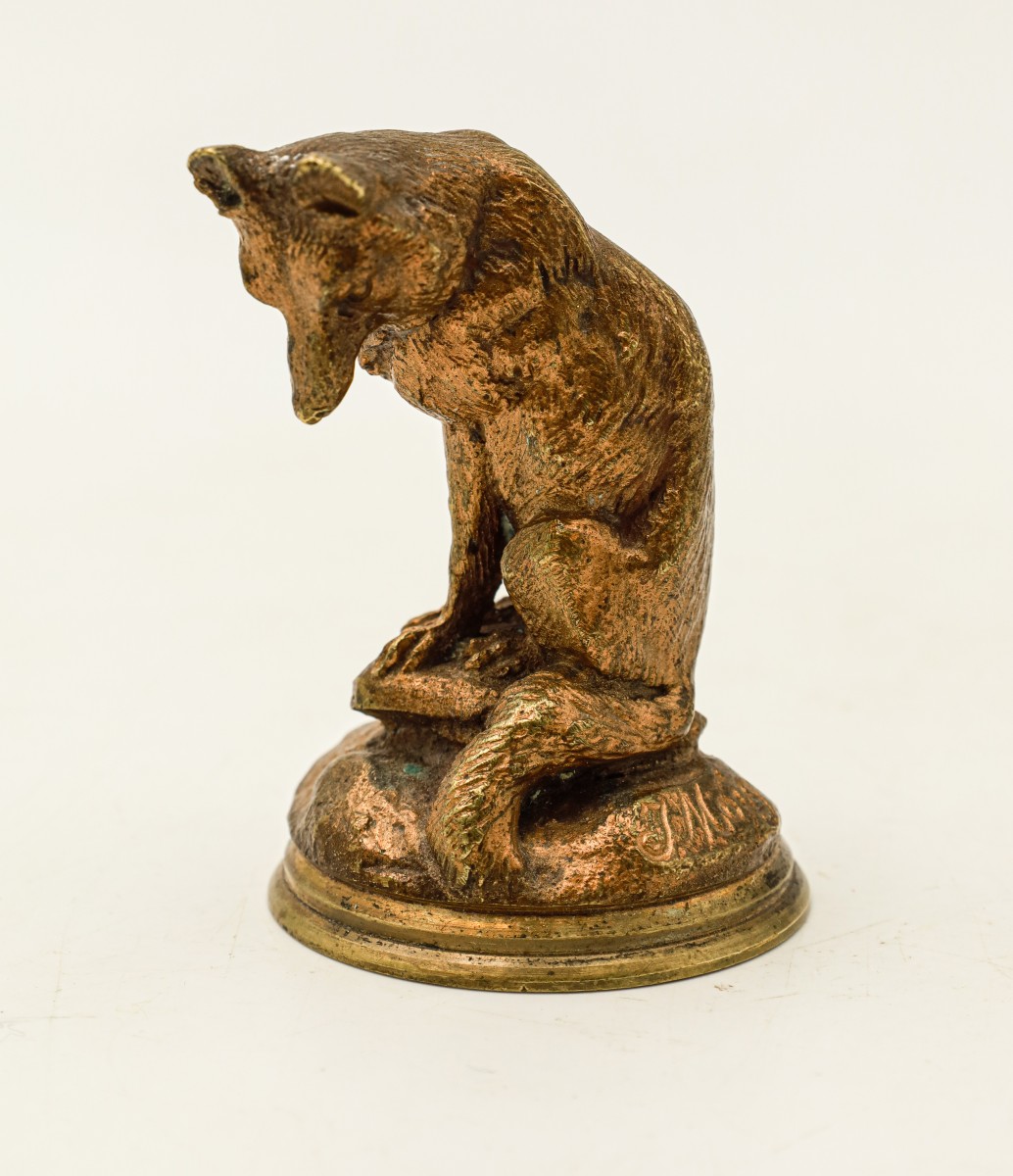 Bronze Fox Animal Sculpture Signed Jules Moigniez