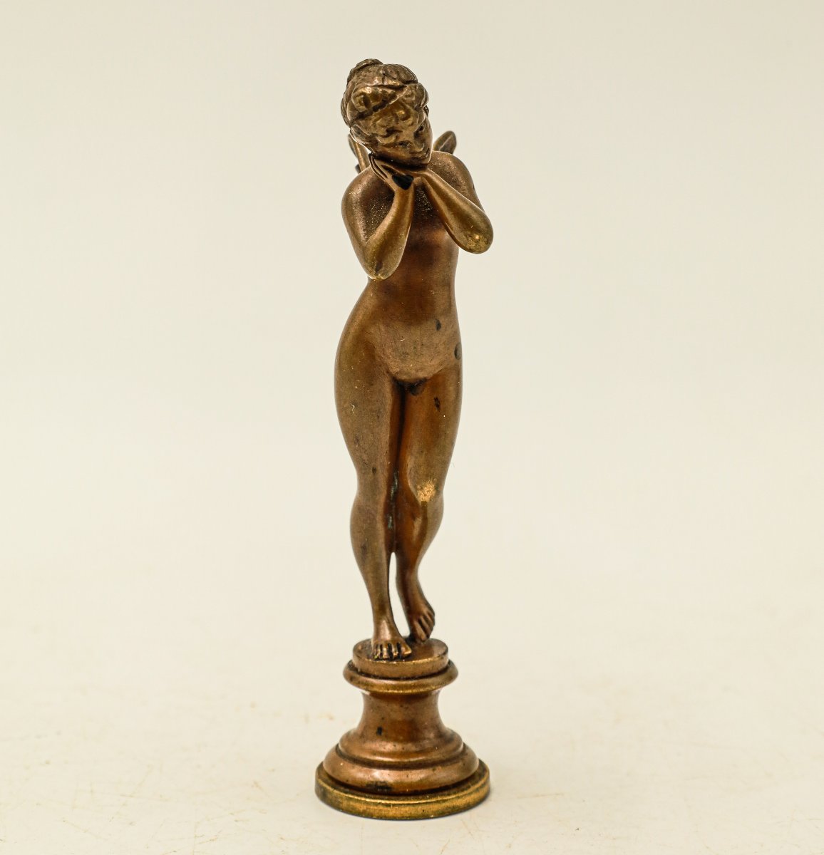 Bronze Seal Depicting A Nude Nymph, 19th Century-photo-2