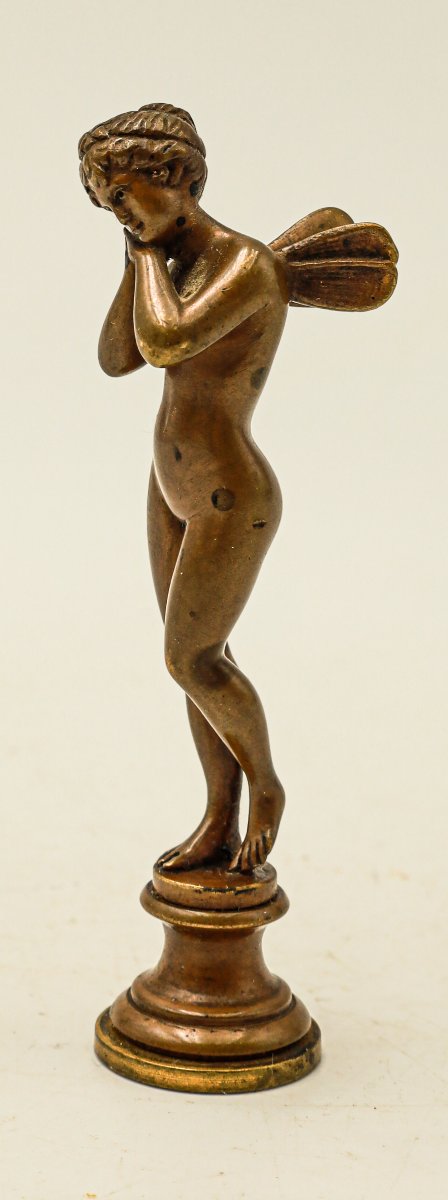 Bronze Seal Depicting A Nude Nymph, 19th Century-photo-3