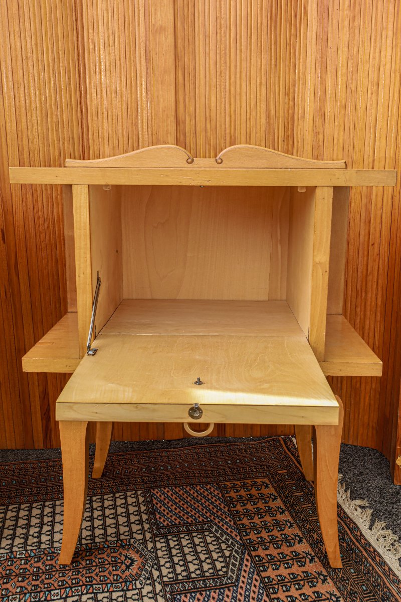 Paire de chevets néoclassiques modernistes bois clair -photo-4