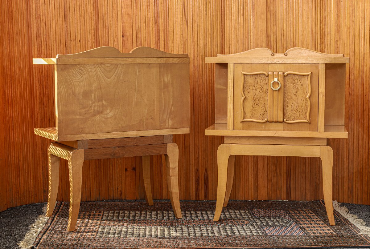 Paire de chevets néoclassiques modernistes bois clair -photo-1