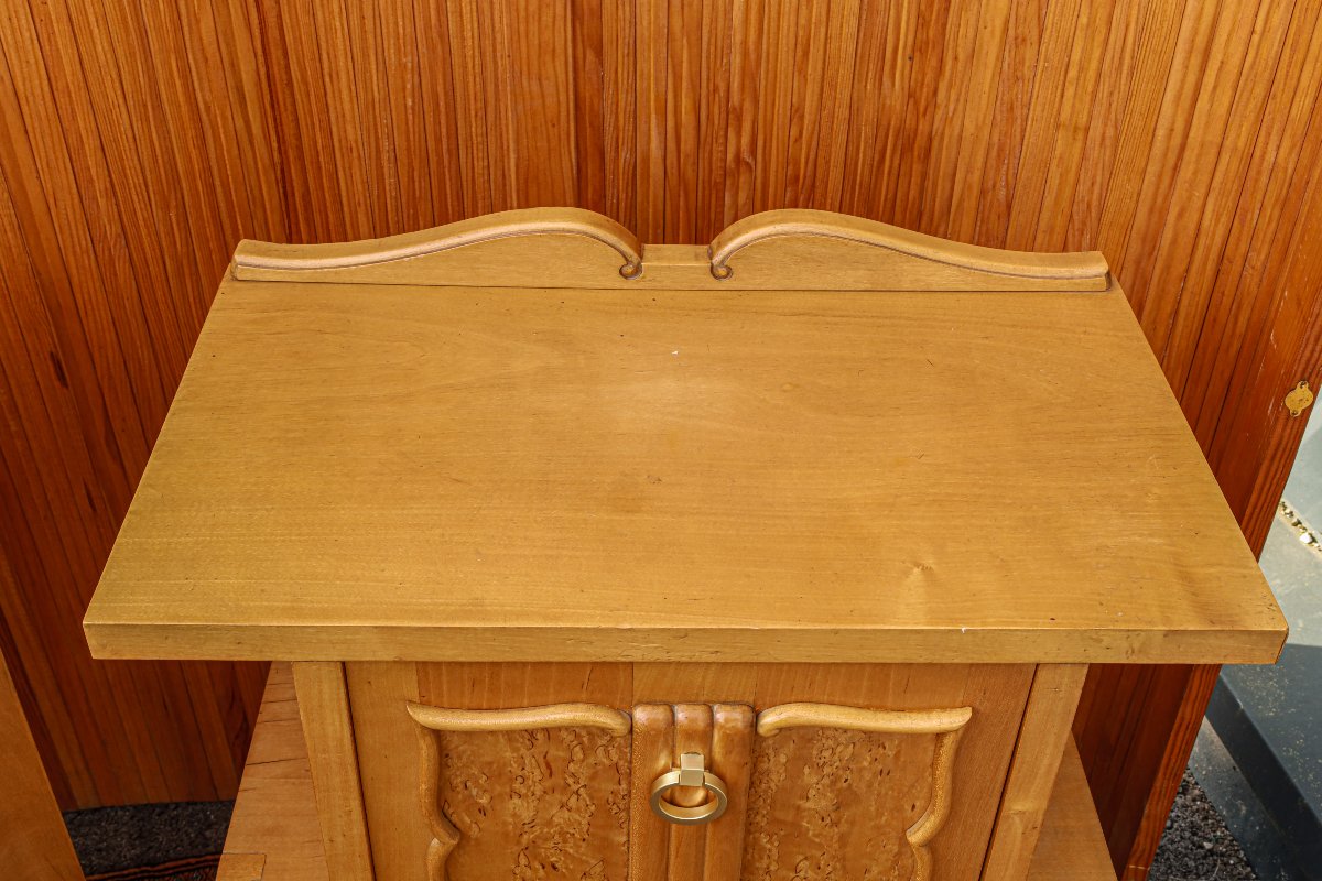 Paire de chevets néoclassiques modernistes bois clair -photo-3