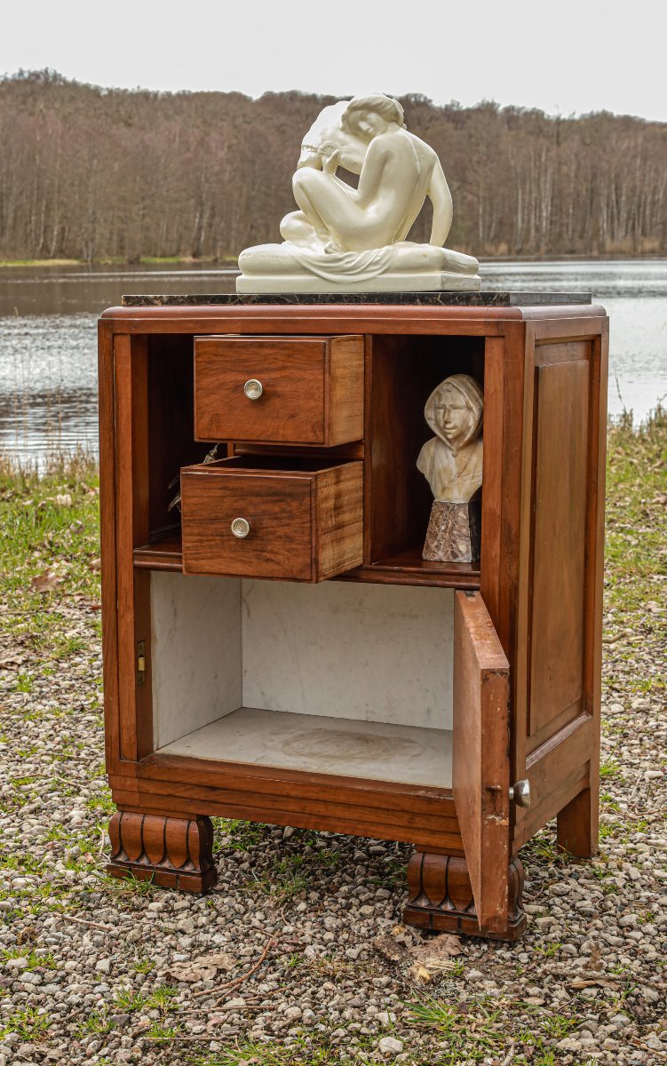 Chevet bout de canapé meuble desserte en noyer Art Déco -photo-4