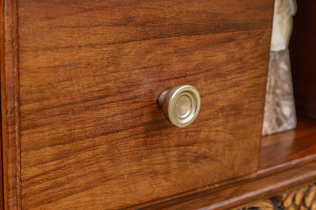 Chevet bout de canapé meuble desserte en noyer Art Déco -photo-2