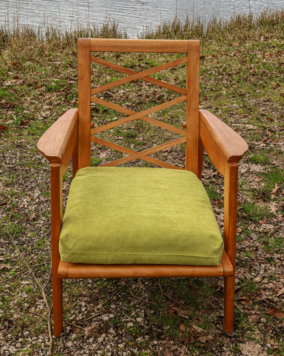 Vintage 1950s Design Armchair In Light Beech With A Cross-braced Backrest -photo-2